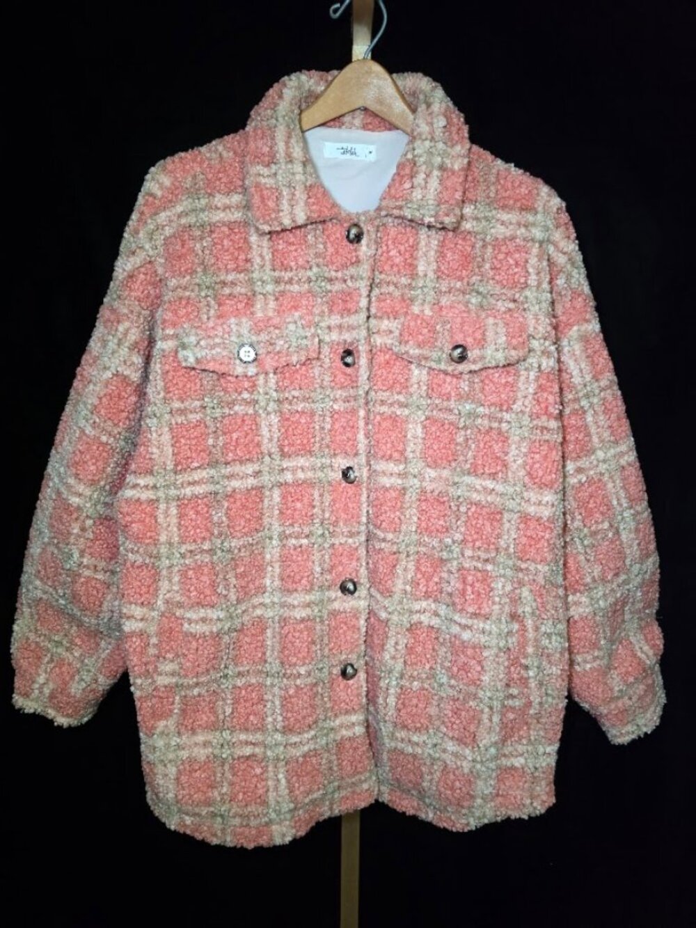 Talulah Coral/Pink Teddy Plaid Shacket M